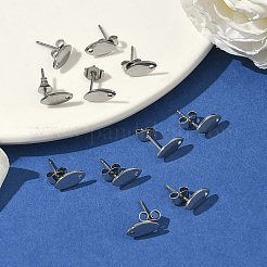 変色しない304ステンレススチールスタッドピアス金具  カン付き  馬の目  ステンレス鋼色  10x5.5mm  穴：1mm  ピン：0.8mm&nbsp;STAS-R063-36
