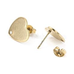 イオンプレーティング（IP）304ステンレススチールスタッドピアス金具  耳ナッツ  ハート  18KGP本金メッキ  12x13mm  穴：1.5mm  ピン：0.7mm&nbsp;LS-STAS-I183-07B-07G