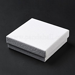 テクスチャ紙ジュエリー ギフト ボックス  中にスポンジマット付き  正方形  ホワイト  9.1x9.1x2.9cm  内径：8.5x8.5のCM  深さ：2.6cm&nbsp;OBOX-G016-C03-A