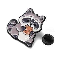 クッキーを食べるかわいいアライグマのエナメルピン  バックパックや衣類用の黒色合金バッジの塗装  グレー  33x32mm&nbsp;JEWB-K040-05EB