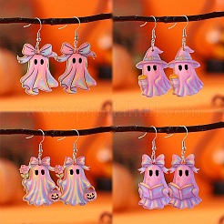 ゴーストアクリルダングルイヤリング4組  プラチナ  カラフル  54~56x24~30mm&nbsp;FS-WG53D30-05