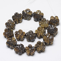 刻まれた天然虎目ビーズ連売り  スモモの花  13~14x13~14x7~8mm  穴：1mm  約16個/連  8.2インチ〜8.6インチ&nbsp;G-T122-08A