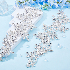 アクリルラインストーンフラワーアップリケ  グリッターポリエステル刺繍オーナメントアクセサリー付き  クリスタル  343x128x7mm&nbsp;PATC-WH0017-03
