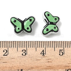 透明なガラスエナメルビーズ  手描きのビーズ  蝶  染め＆加熱  グリーン  10x14~14.5x6~6.5mm  穴：1mm&nbsp;LAMP-C023-03D