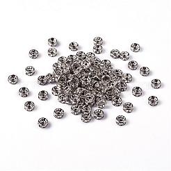 真鍮製ラインストーンスペーサービーズ  グレードAAA  ストレートフランジ  ニッケルフリー  白金金属色  ロンデル  クリスタル  6x3mm  穴：1mm&nbsp;RB-A014-Z6mm-01P-NF