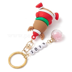 4個 4スタイル クリスマステーマ PVC プラスチックキーチェーン  ガラスボトルペンダントと真鍮キーホルダー付き  ミックスカラー  10.2cm  1個/スタイル&nbsp;KEYC-JKC00941
