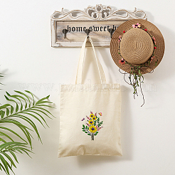 DIYキャンバスバッグ刺繍キット  ポリエステル糸を含む  鉄の針とプラスチック製の刺繍フープ  ビスク  ヒマワリ模様  ひまわり：390x340x9mm&nbsp;DIY-WH0304-684B