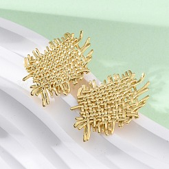 編み込み菱形の真鍮スタッドピアス  鉛フリー＆カドミウムフリー  長持ちメッキ  ラックめっき  18KGP本金メッキ  34x26mm&nbsp;EJEW-R025-19G