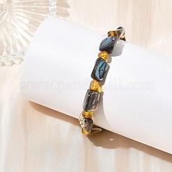 天然のアワビ貝と琥珀のビーズブレスレット  ナゲット  ゴールドカラー  7.48インチ（19cm）&nbsp;BJEW-JB14178