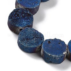 電気メッキ天然石ドゥルージーアゲートビーズ連売り  染め  フラットラウンド  ブルーメッキ  10x10x4~7mm  穴：1mm  約20個/連  7.99''（20.3センチメートル）&nbsp;G-M433-01B