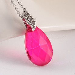 ファセットティアドロップ真鍮ガラスペンダント  ラインストーン付き  プラチナ  ミックスカラー  22x13x8mm  穴：4.5x3.5mm&nbsp;PALLOY-JF00143