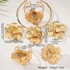 フラワー合金チョーカーネックレス、スタッドピアス、カフバングル、アームレットセット  ゴールドカラー  130mm & 80mm & 60mm & 80x80mm & 18mm&nbsp;FS-WG1DD27-06