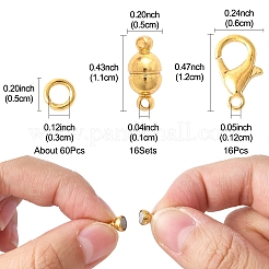 DIYジュエリー作りのパーツキット  亜鉛合金カニカンを含む  真鍮製マグネット留め具と丸カン  ゴールドカラー  11x5mm  穴：1mm&nbsp;DIY-FS0008-51G