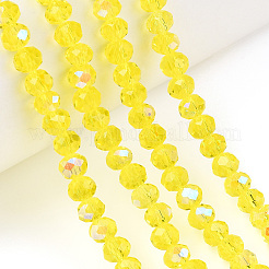電気メッキガラスビーズセット  半分虹メッキ  多面カット  ロンデル  シャンパンイエロー  3.5~3.8x3mm  穴：0.8~1mm  約105~110個/連  29~31cm&nbsp;EGLA-A034-T3mm-L28
