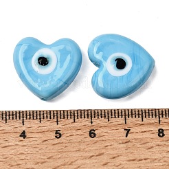 手作りランプワークビーズ  ナザールボンジュウ付きハート  ライトスカイブルー  20~21x20~21x7mm  穴：1.4~1.8mm&nbsp;LA-CBAC3C1-01A
