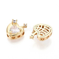 真鍮製マイクロパヴェキュービックジルコニアビーズ  りんご  18KGP本金メッキ  14.5x10~10.5x5mm  穴：1.5~1.6mm&nbsp;KK-T071-50G