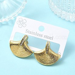 304ステンレススチールマイクロパヴェクリアキュービックジルコニアスタッドピアス（女性用）  葉  24x26.5mm&nbsp;EJEW-B112-02G-02