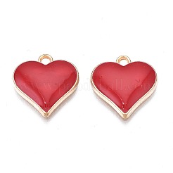 合金エナメルチャーム  カドミウムフリー＆ニッケルフリー＆鉛フリー  ライトゴールド  ハート  レッド  17x16x3mm  穴：1.6mm&nbsp;ENAM-N054-73D