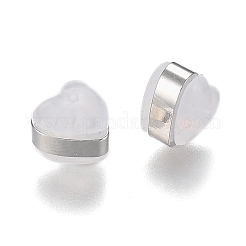 ハートシリコンイヤーナット  安全なソフトピアスバックキャッチ  真鍮パーツ  プラチナ  6x6.2x5mm  穴：1mm&nbsp;SIL-N003-05P