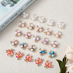 合金カボション  クリスタルラインストーンとアクリルイミテーションパール  花  ミックスカラー  19.5x19.5x8.5mm  5色  10個/カラー  50個/セット&nbsp;PALLOY-TA0001-57