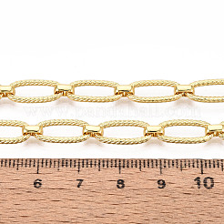 真鍮の織り目加工の楕円形のリンクチェーン  溶接されていない  スプールで  ゴールドカラー  15x6.5x1.5mm  約16.40フィート（5m）/ロール&nbsp;CHC-T018-37G