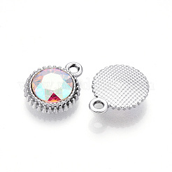 K5ガラスチャーム  フラットラウンド  多面カット  合金パーツ  プラチナ  紺碧  17~17.7x14x5.2~6mm  穴：2mm&nbsp;X-PALLOY-T090-43P-16