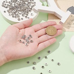 200個10スタイルチベットスタイルアロイスペーサービーズ  ディスクとフラワー  アンティークシルバー  4~7x1~3mm  穴：2mm  20個/スタイル&nbsp;ENAM-CJ0005-28
