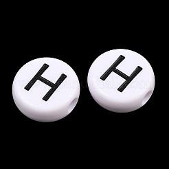 オペークアクリルヨーロピアンビーズ  大穴ビーズ  フラットラウンド＆レター  エナメル  文字h  25x10mm  穴：6mm  約95個/500g&nbsp;AC-CBA3BDD-01H