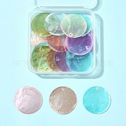 24個 8色スプレー塗装天然カピスシェルディスクリンクコネクタチャーム  ミックスカラー  28~30x0.5~1mm  穴：1.2~1.6mm&nbsp;SSHEL-FS0001-06