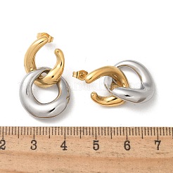 304ステンレススチールツートンスタッドピアス  二重リング  ゴールデン·ステンレス鋼色  29.5x17.5mm&nbsp;EJEW-R153-01G&P