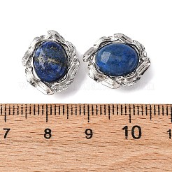 染色された天然ラピスラズリの楕円形のマルチ連リンク  真鍮の羽根で包まれた宝石のリンク  プラチナ  ラックめっき  16x14x7.5mm  穴：1.5mm&nbsp;G-G207-02P-06