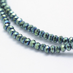 電気メッキガラスビーズセット  フルメッキ  多面カット  ロンデル  メッキグリーン  2.5x1.5mm  穴：0.5mm  約158~163個/連  28~29cm&nbsp;X-EGLA-J144-FP-A05