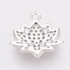 真鍮製マイクロパヴェキュービックジルコニアチャーム  蓮  ニッケルフリー  プラチナメッキ  13x13x2mm  穴：1mm&nbsp;X-KK-T025-07P