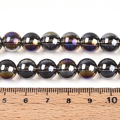 電気メッキ透明ガラスビーズ連売り  ラウンド  ABカラーメッキ  コーヒー  9.5~10mm  穴：1.2mm  約39~41個/連  14.57~15.75''（37~40センチメートル）&nbsp;LS-GLAA-T032-T10mm-AB02