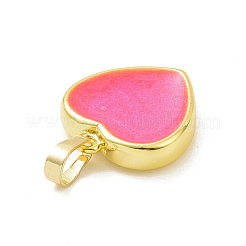 本物の 18k 金メッキ環境に優しいラック メッキ真鍮エナメル ペンダント  カドミウムフリー＆鉛フリー  長持ちメッキ  ハートチャーム  ショッキングピンク  17x15x3.5mm  穴：3.5x6mm&nbsp;KK-F843-06G-04
