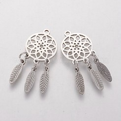 変色しない304ステンレススチールペンダント  羽付きネット/ウェブ  ステンレス鋼色  31x14x1mm  穴：1.5mm&nbsp;STAS-Q201-T473
