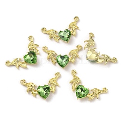 黄金合金コネクタ チャーム  アクリルラインストーン付き  ウイング  ペリドット  20x31.5~32x6mm  穴：1.4mm&nbsp;FIND-CJC0006-45I