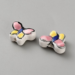 手作りの陶器ビーズ  ファミーユは磁器バラ  蝶  13x17.5x3mm  穴：2.3mm&nbsp;LS-PORC-WH0014-10I