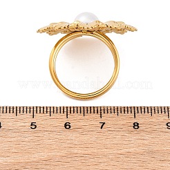 304ステンレススチール指輪  プラスチック模造真珠付き  18KGP本金メッキ  花  花：30.5x30mm  usサイズ7 1/4(17.5mm)&nbsp;RJEW-Q005-02A-G