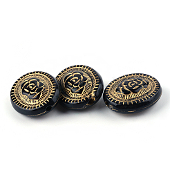 花メッキアクリルビーズ付きのフラットラウンド  ゴールドライン入り  ブラック  22x18.5x8mm  穴：2mm  約290個/500g&nbsp;PACR-Q102-05B