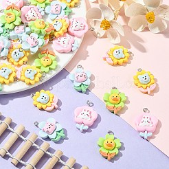 40個4スタイル不透明樹脂ペンダント  アニマルフラワーチャーム  プラチナトーンの鉄ループ付き  ミックスカラー  25~27.5x18~19.5x7~8.5mm  穴：2mm  10個/スタイル&nbsp;RESI-CJ0002-85