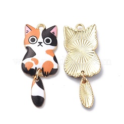 ライトゴールドラックメッキ合金エナメルペンダント  カドミウムフリー＆ニッケルフリー＆鉛フリー  猫のチャーム  ミックスカラー  38x15.7x3mm  穴：2mm&nbsp;ENAM-G210-01LG