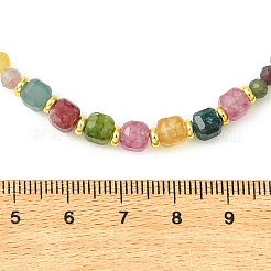 天然マルチカラートルマリンのファセットカットグラデーションビーズネックレス  立方体とラウンド  ゴールドカラー  15.87インチ（40.3cm）&nbsp;NJEW-JN06618-01