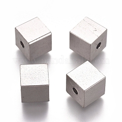 変色しにくい201ステンレススチールビーズ  キューブ  ステンレス鋼色  8x8x8mm  穴：2mm&nbsp;STAS-M274-031P