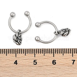 ローズフラワー 316 サージカルステンレススチール ダングル ハーフフープ イヤリング 女性用  アンティークシルバー  20x7mm  内径：10.16mm  ピン：1.16mm（17ゲージ）&nbsp;EJEW-G416-45AS