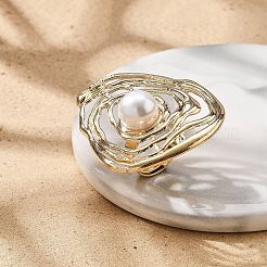女性用ラウンド合金調節可能リング  プラスチック模造真珠付き  ライトゴールド  内径：18mm&nbsp;LS-RJEW-B108-04KCG