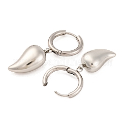 変色しない304ステンレススチール製フープピアス（女性用）  ティアドロップ  ステンレス鋼色  39.5x8.5mm&nbsp;EJEW-Z057-14P-04