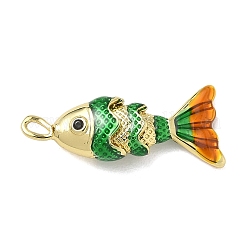 魚の真鍮マイクロキュービックジルコニアペンダントを切り開きます  エナメルスタイル  長持ちメッキ  カドミウムフリー＆鉛フリー  18KGP本金メッキ  ミックスカラー  22x9x5mm  穴：2.5x1.5mm&nbsp;KK-P342-14B-G