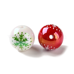 クリスマス用UVメッキ不透明アクリルビーズ  虹色の  スノーフレーク模様でラウンド  ミックスカラー  15.5mm  穴：2.5mm&nbsp;AC-CBAA26B-16