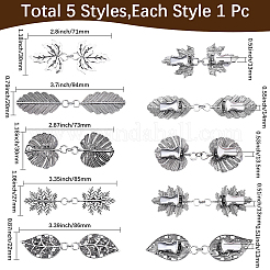 5個 5スタイル 合金カーディガンクリップ  セーターカラークリップ  葉  アンティークシルバー  71~94x20~30x13~14mm  1個/スタイル&nbsp;AJEW-SC0004-38AS